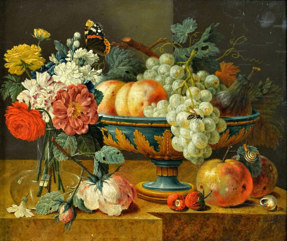 fruit bowl with flowers