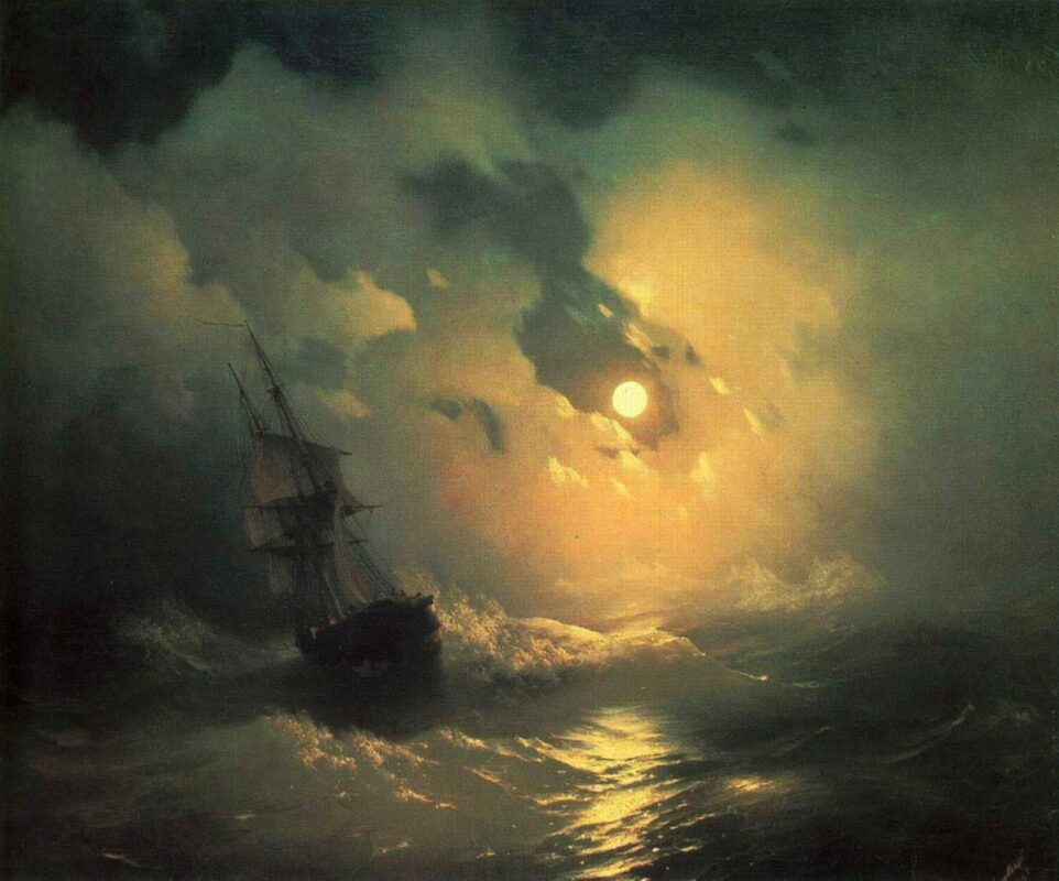 aivazovsky storm sea night