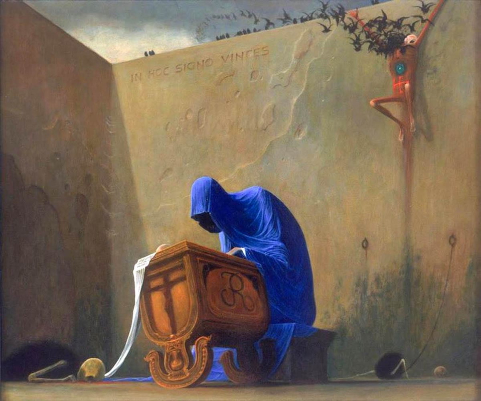 zdzislaw beksinski painting-grim reaper prussian blue