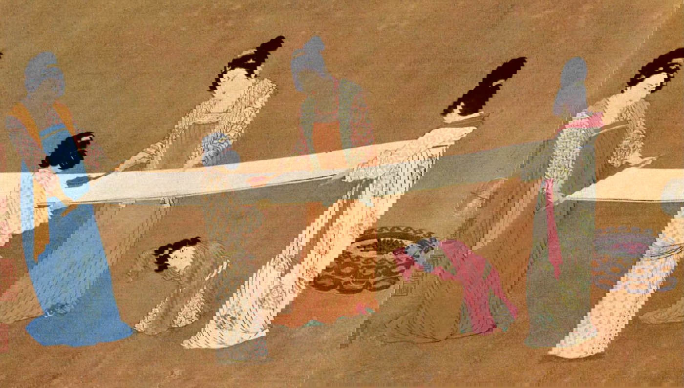 court women preparing woven silk emperor hui tsung