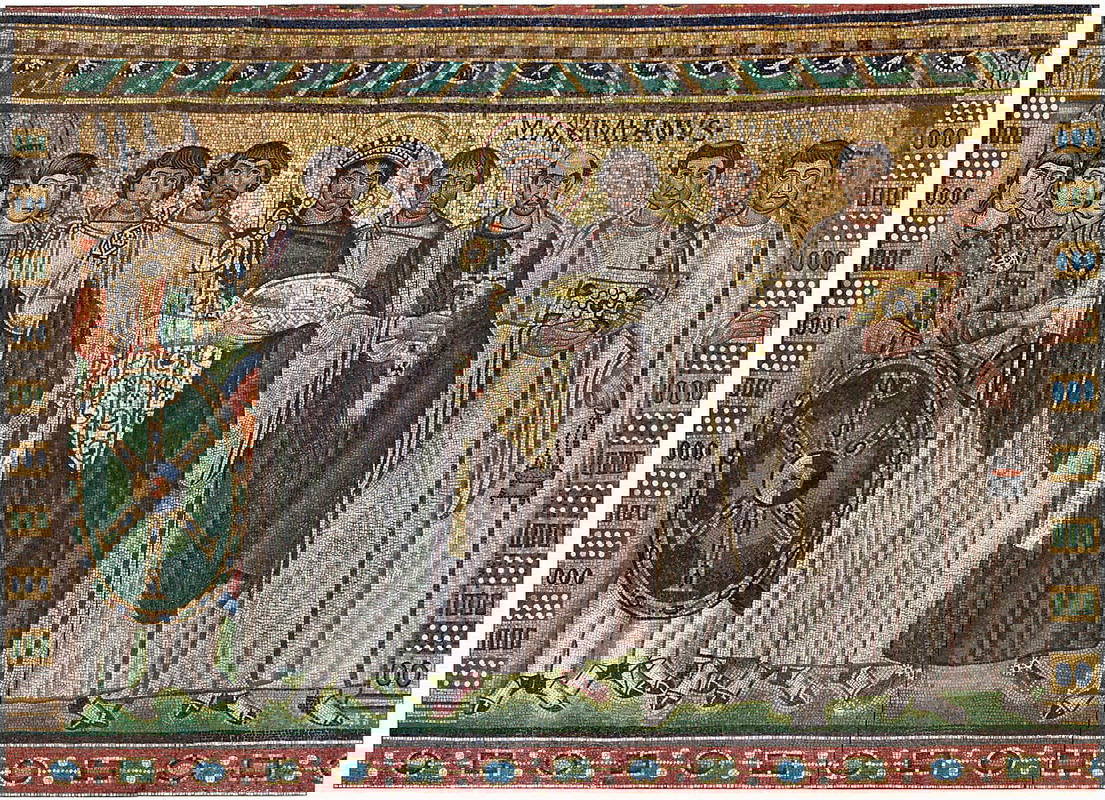 mosaic byzantine empire emperor justinian courtiers
