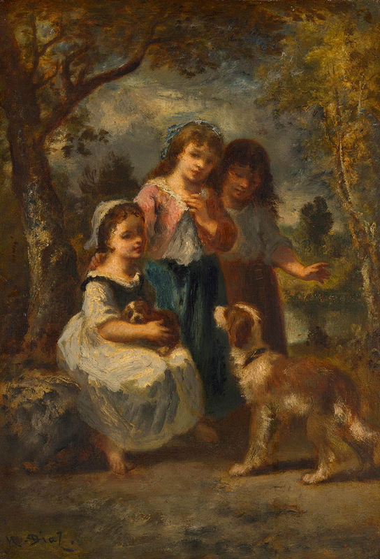 narcisse diaz pena three little girls painting
