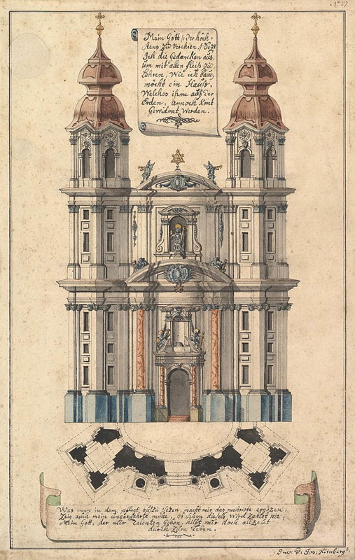 baroque architecture church facade oblique towers