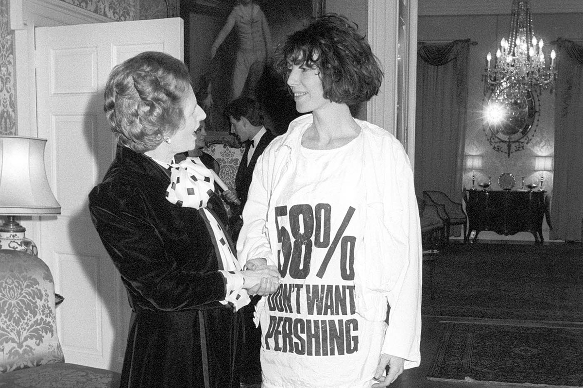 fashion history margaret thatcher katharine hamnett 1980