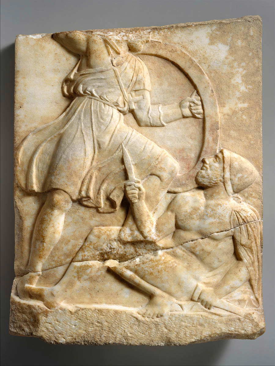 hoplite stone relief