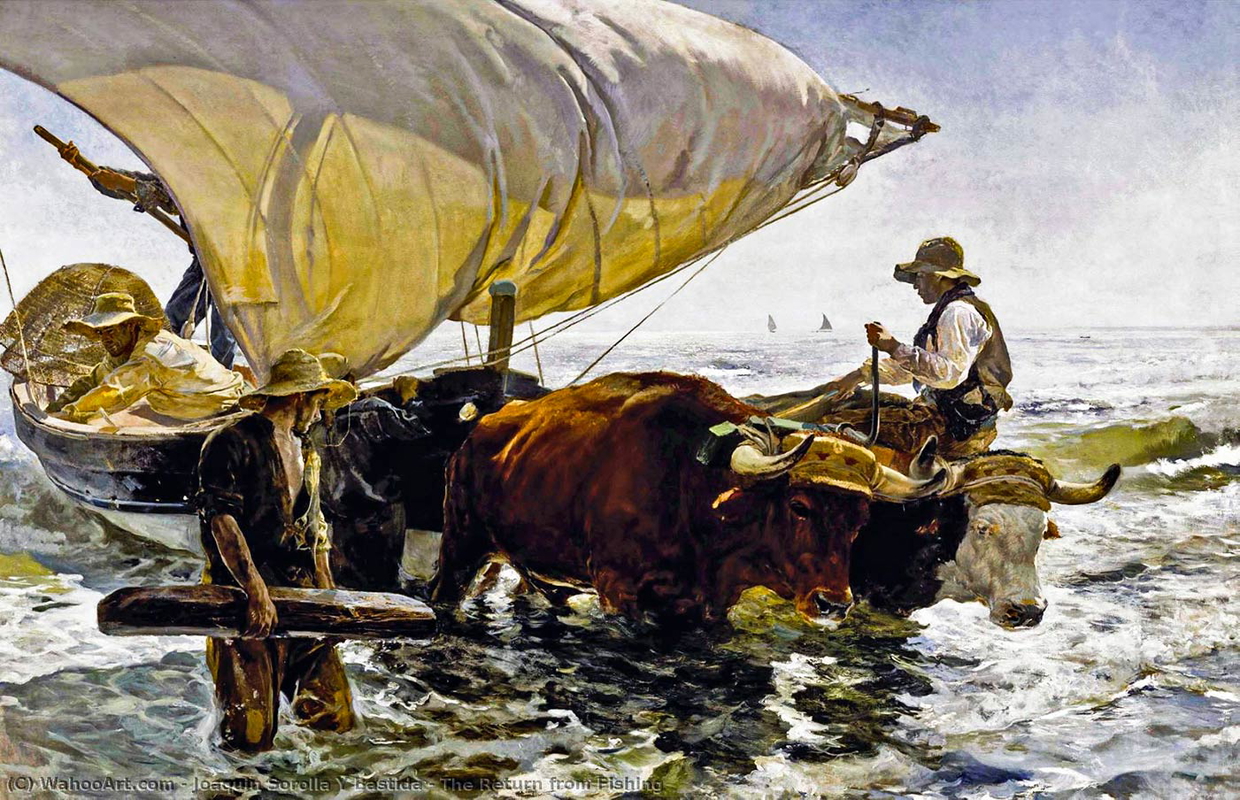 joaquin sorolla bastida return from fishing painting