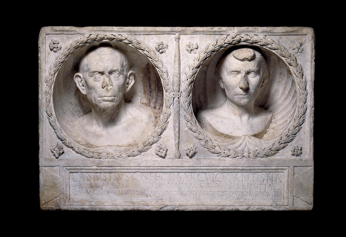 antistius plutia roman marble funerary relief