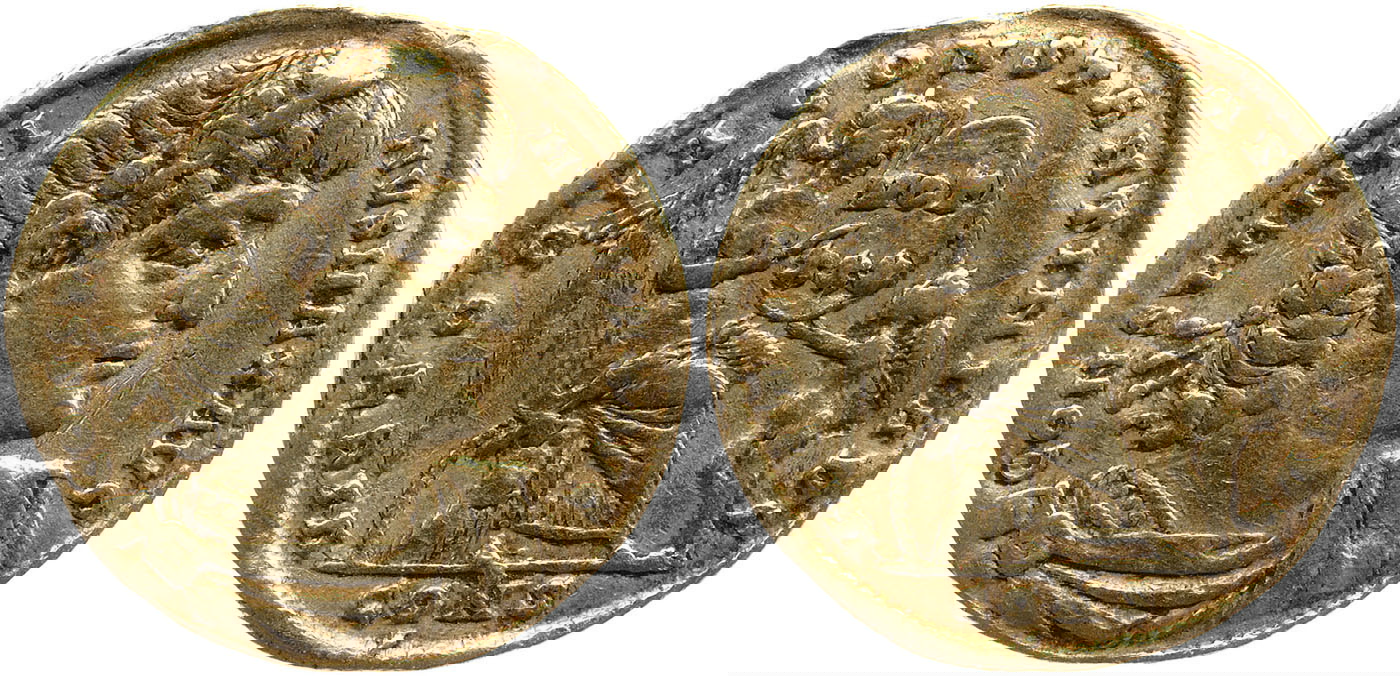 Gold solidus of emperor Constantine I, showing the personification of Victory, 336-337 CE. Source: The British Museum, London