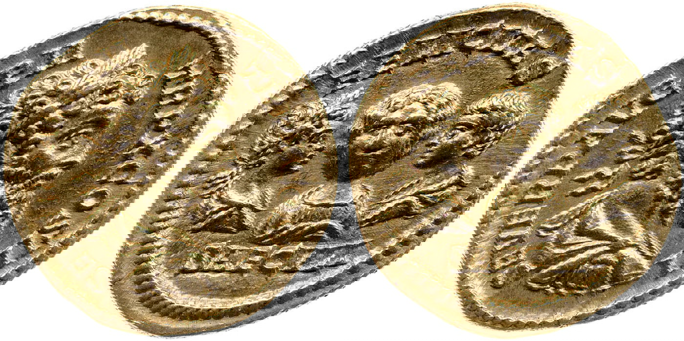 Gold coin of Septimius Severus, showing his family, the sons and heirs Caracalla and Geta, and wife Julia Domna, 202 CE. Source: The British Museum, London