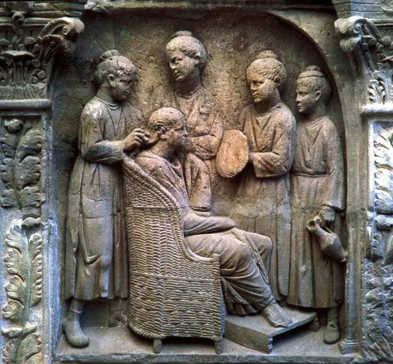 hairdresser slaves mistress roman funerary relief