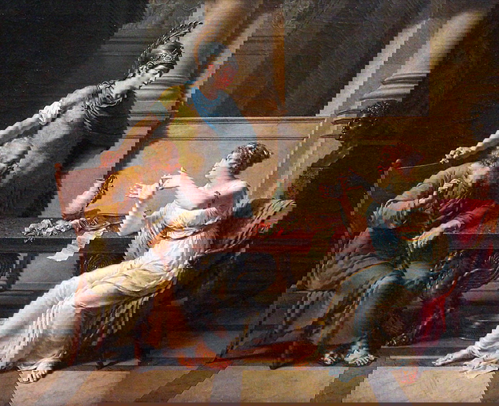 monsiau the debate of socrates and aspasia painting