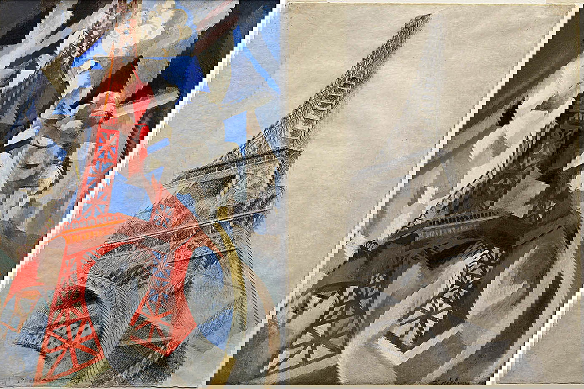 robert delaunay red eiffel tower painting crayon paper