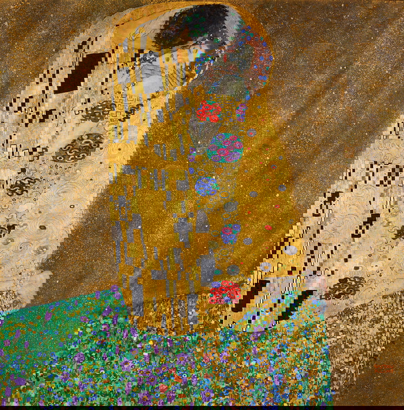 romantic painting Gustav Klimt The Kiss