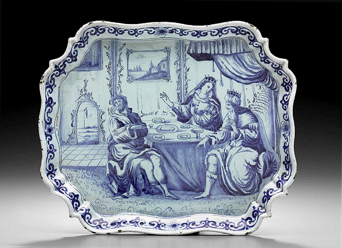 shaped oval dish bible scene