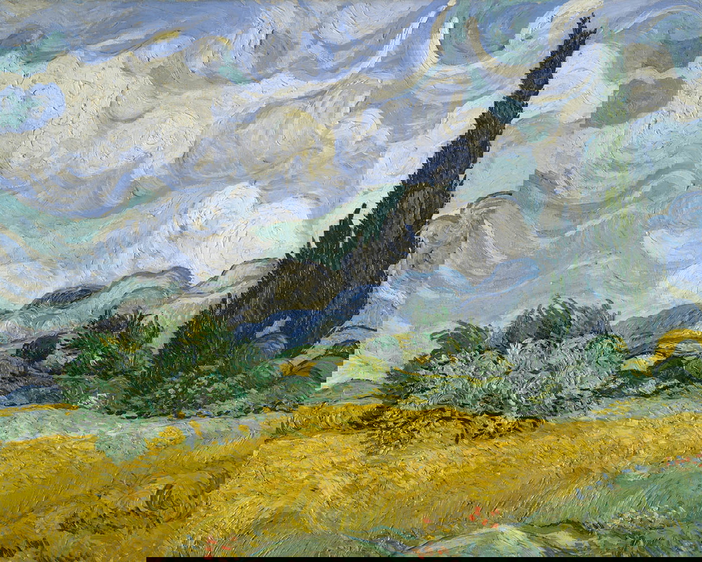 van gogh wheat field with cypresses