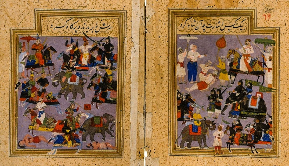 depiction of indian battle elephants horses