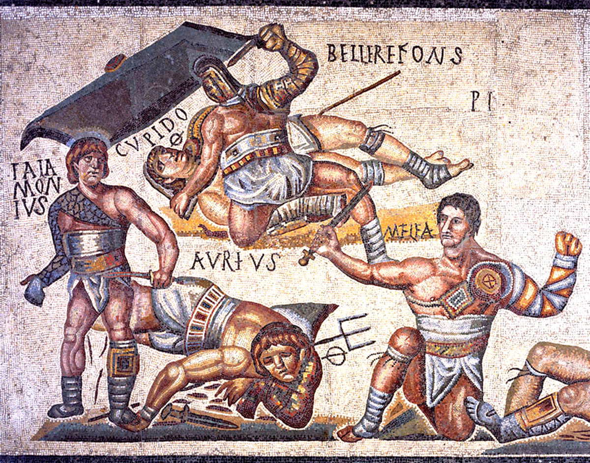 gladiators group rome borghese mosaic