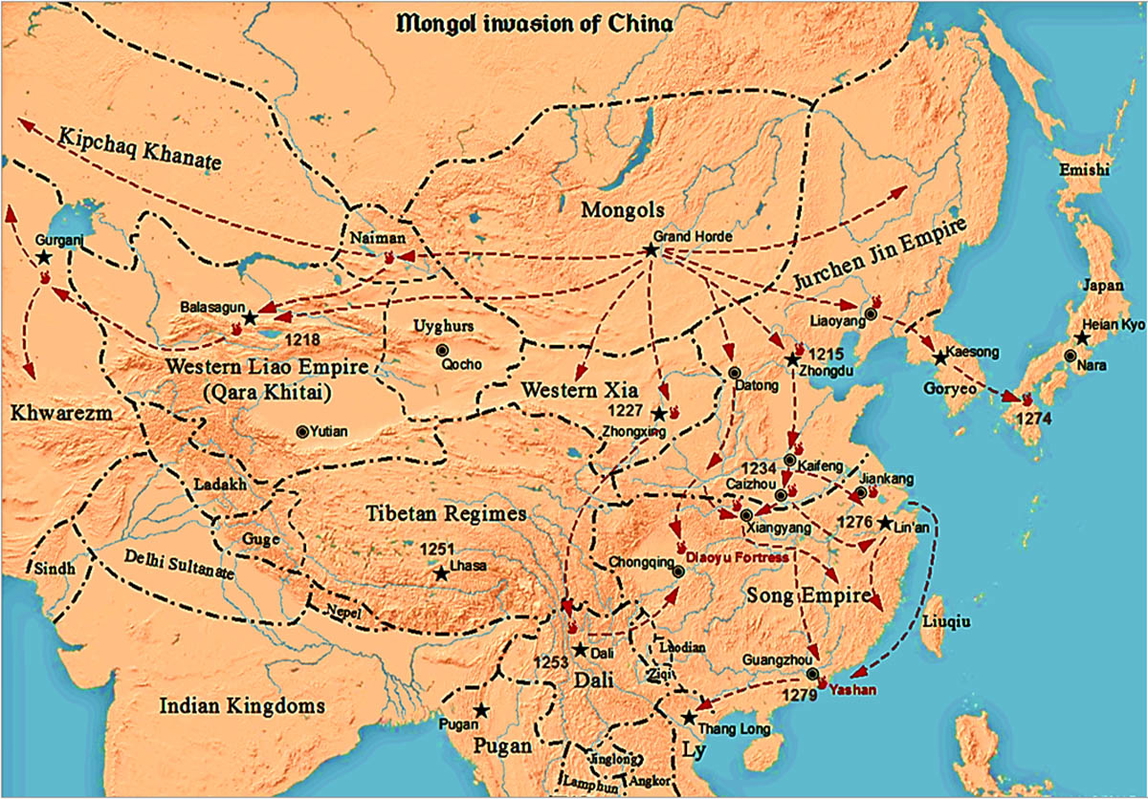 mongol empire invasion of china map