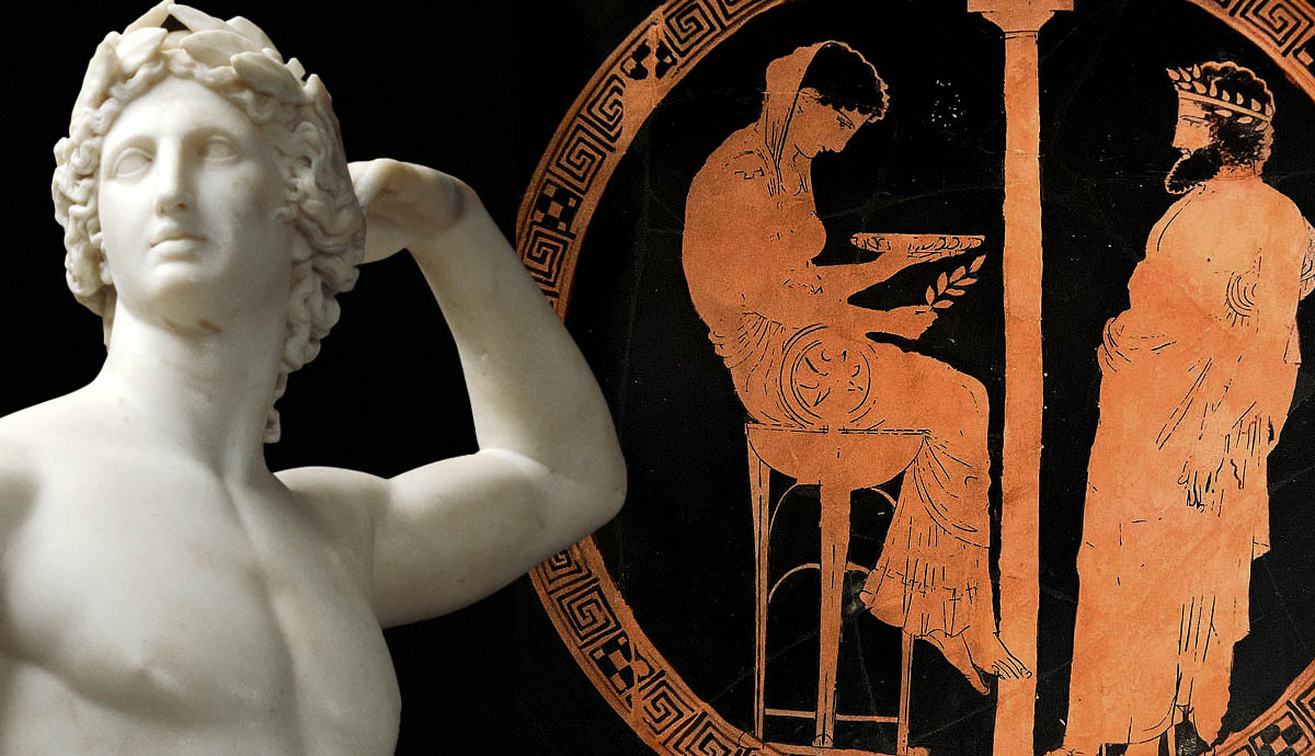 pythia delphi greek vase painting canova apollo marble statue