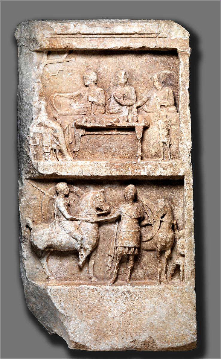 relief funerary banquet warriors met museum