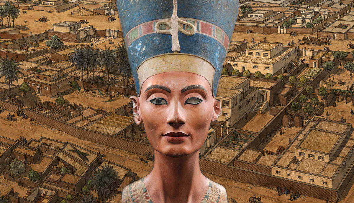 queen bust of nefertiti amarna city suburbs map