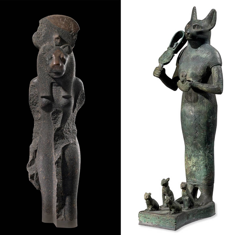 bastet and sekhmet statue cats in ancient egypt