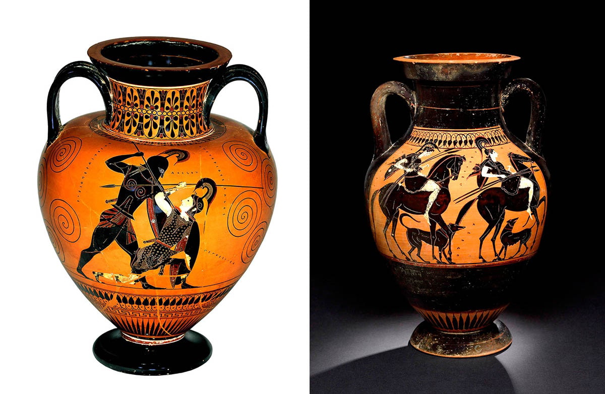 exekias achilles slaying penthesilea amazons horseback greek vases