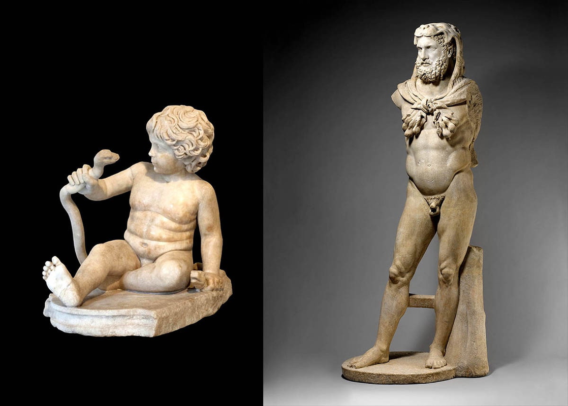 infant bearded herakles strangling snakes capitolini