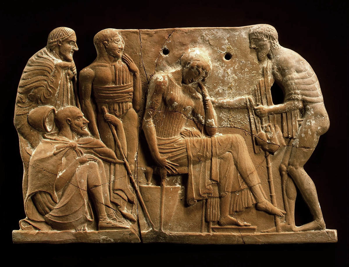 odysseus returns tpenelope terracotta plaque