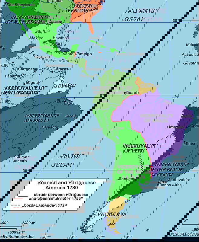 portuguese and spanish posessions south america before independance