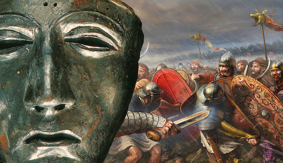 roman mask teutoberg forest illustration