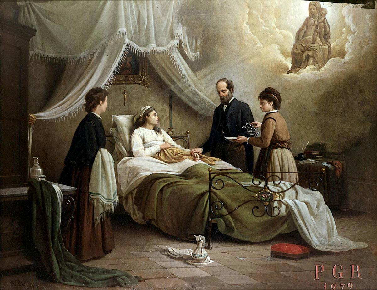 Ill woman doctor attendants madonna pistoni painting