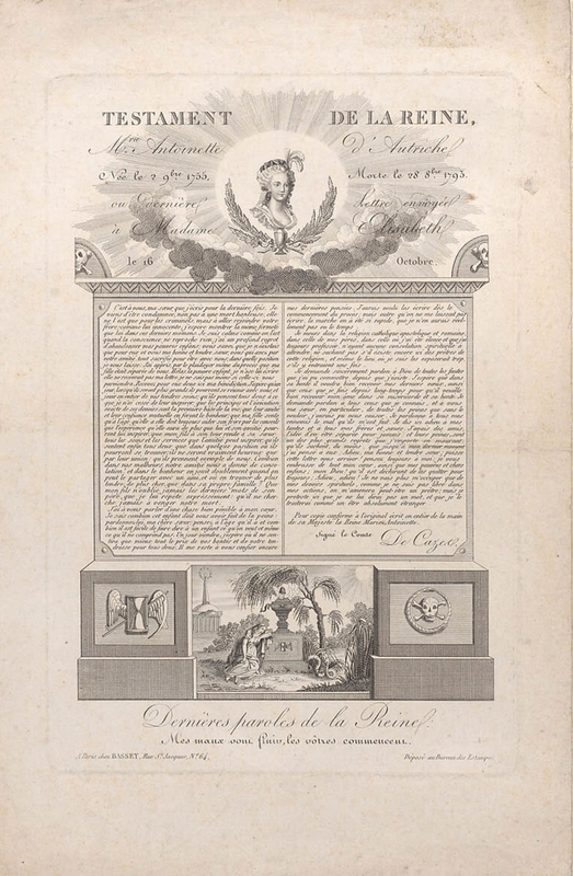 engraving testament marie antoinette death