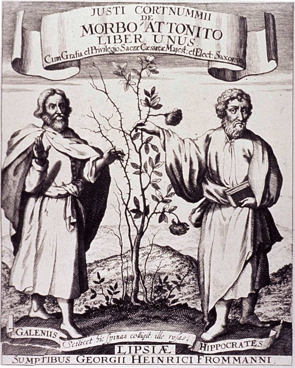 galen with hippocrates book illustration lipsiae 1677 frommanni