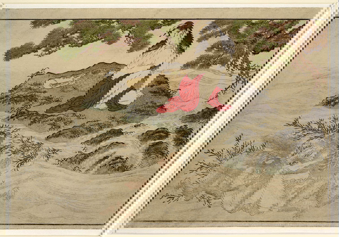 kitagawa utamaro kappa drowning violating man river print