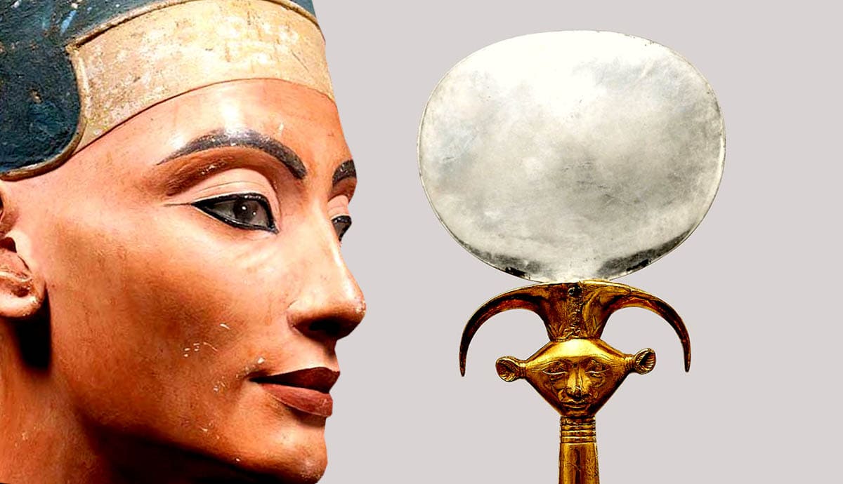 nefertiti bust mirror hathor emblem