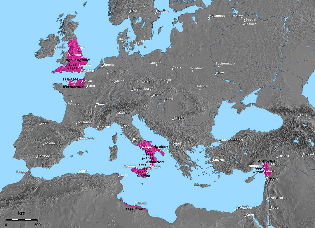 norman influence mediterranean Europe map