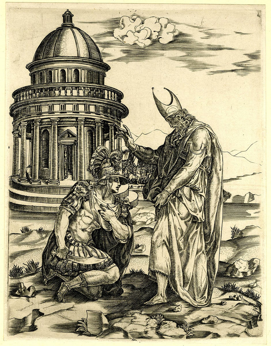 alexander the great kneeling with high priest