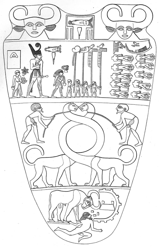 back narmer palette serpopards egyptian pharaoh