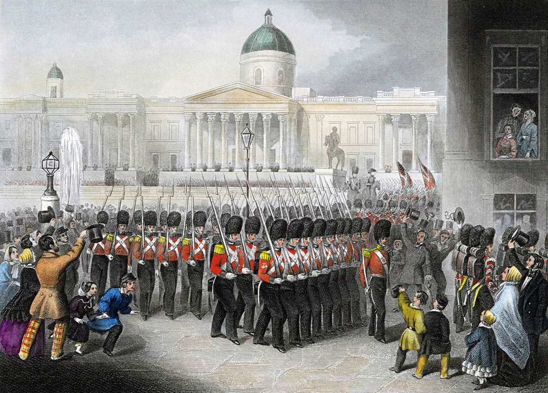 british soldiers crimean war trafalgar square london engraving