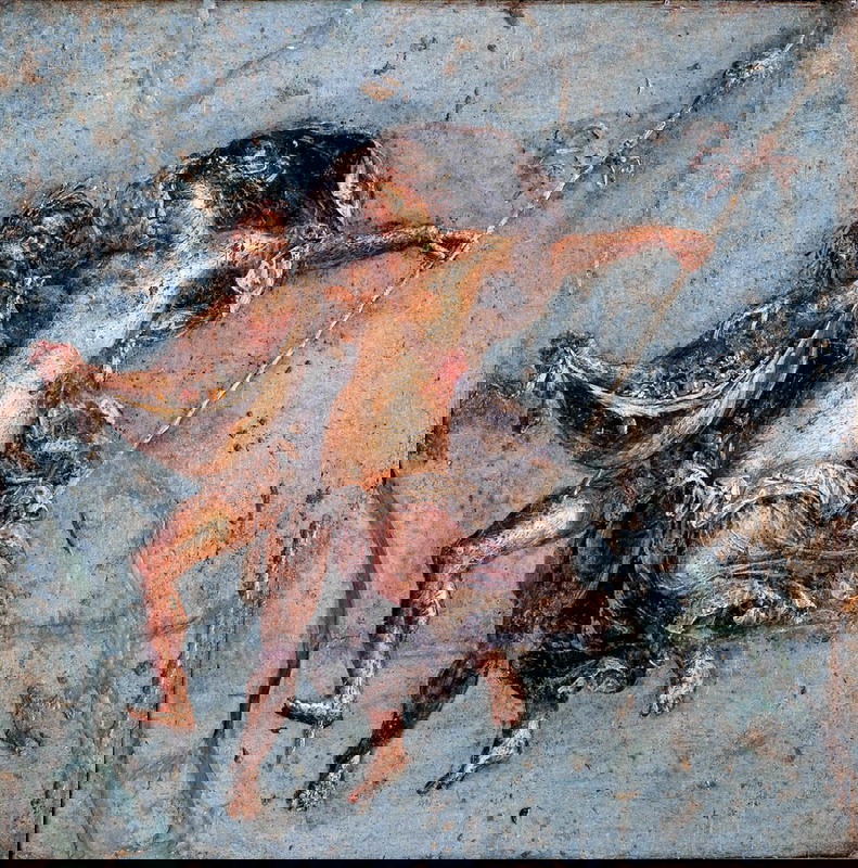 couple in flight pompeii fresco