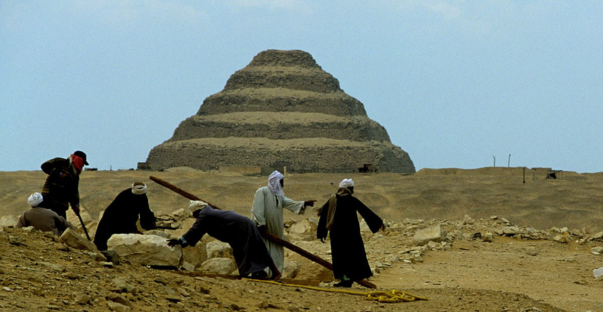 egyptian pyramid djoser saqqara egypt workers