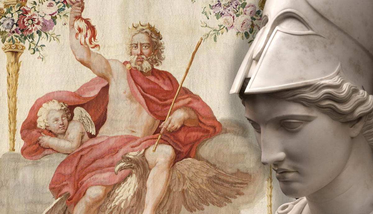 god zeus jupiter with athena goddess daughter