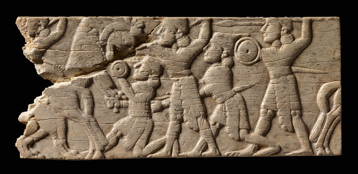 ivory inlay depicting lion hunt medes