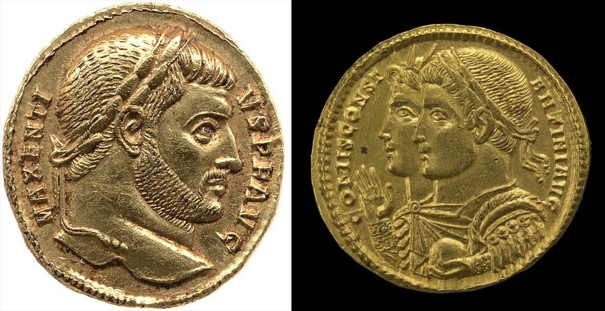 maxentius sol constantine gold coin