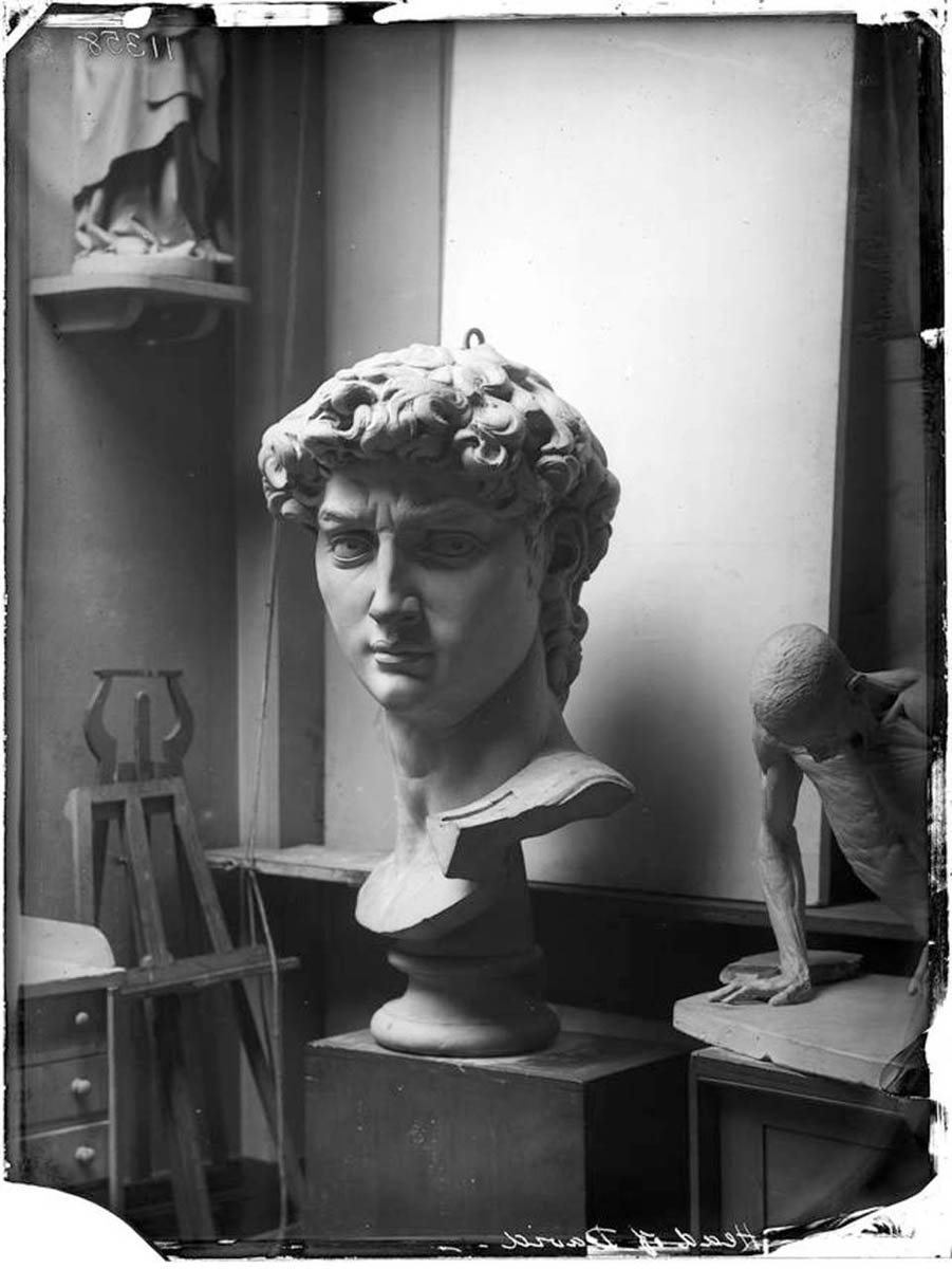 Negative of a cast of the head of Michelangelo’s David