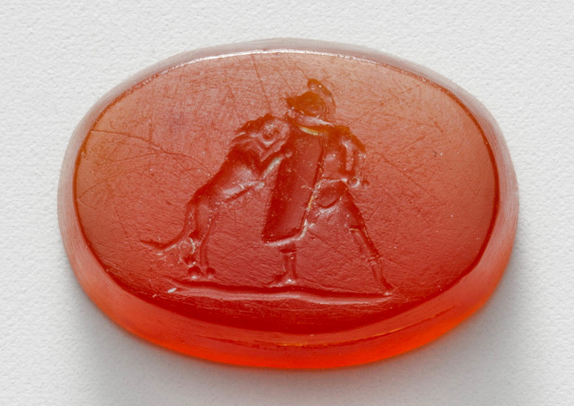 gladiator lion engraved gem