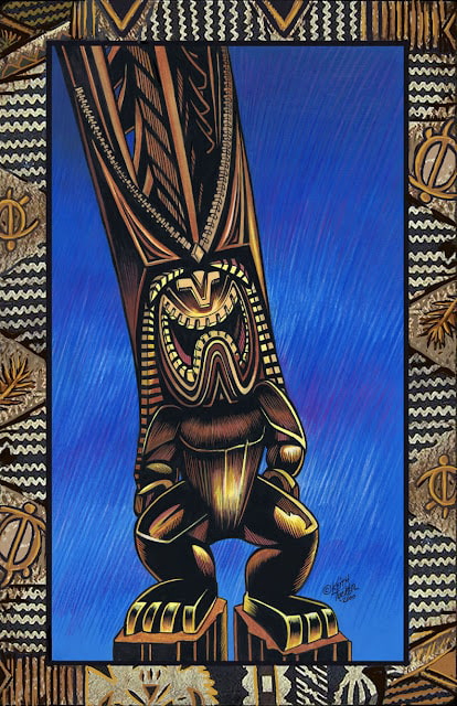 lono tiki god polynesian keith tucker illustration