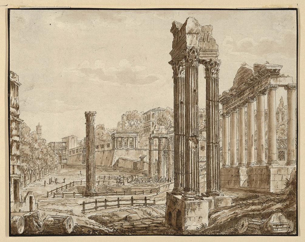 roman forum ruins 17th century drawing