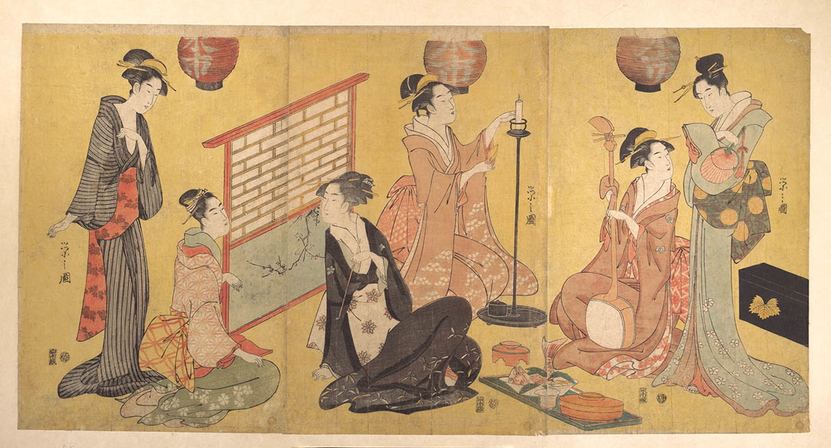 chobunsai eishi geisha preparing performance woodblock print 1794